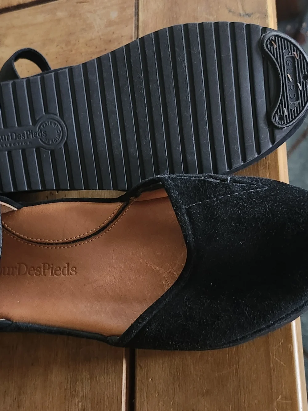 Women's Black Suede Peep-Toe Wedge Sandals with Ankle Strap